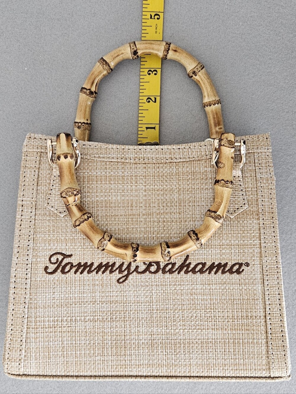 Tommy Bahama Natural Woven Tote Bag NWT Bamboo Handles Coastal Resort Style - Picture 15 of 15